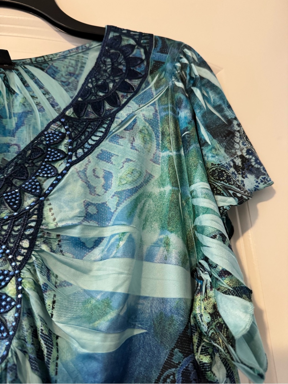 Apt. 9 Teal and Navy Embellished V-Neck Short Sleeve Tunic - Picture 9 of 11